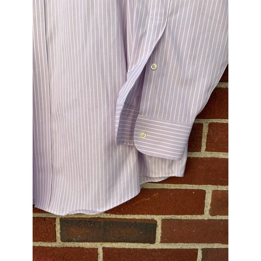 Jos A Bank Traveler Dress Shirt 17 34 Purple White Stripe 100% Cotton Mens - Picture 8 of 12